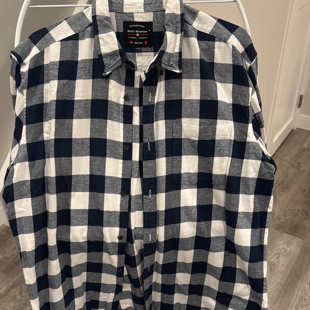 Blue and White Casual Button Down Shirt with Bold Plaid Pattern